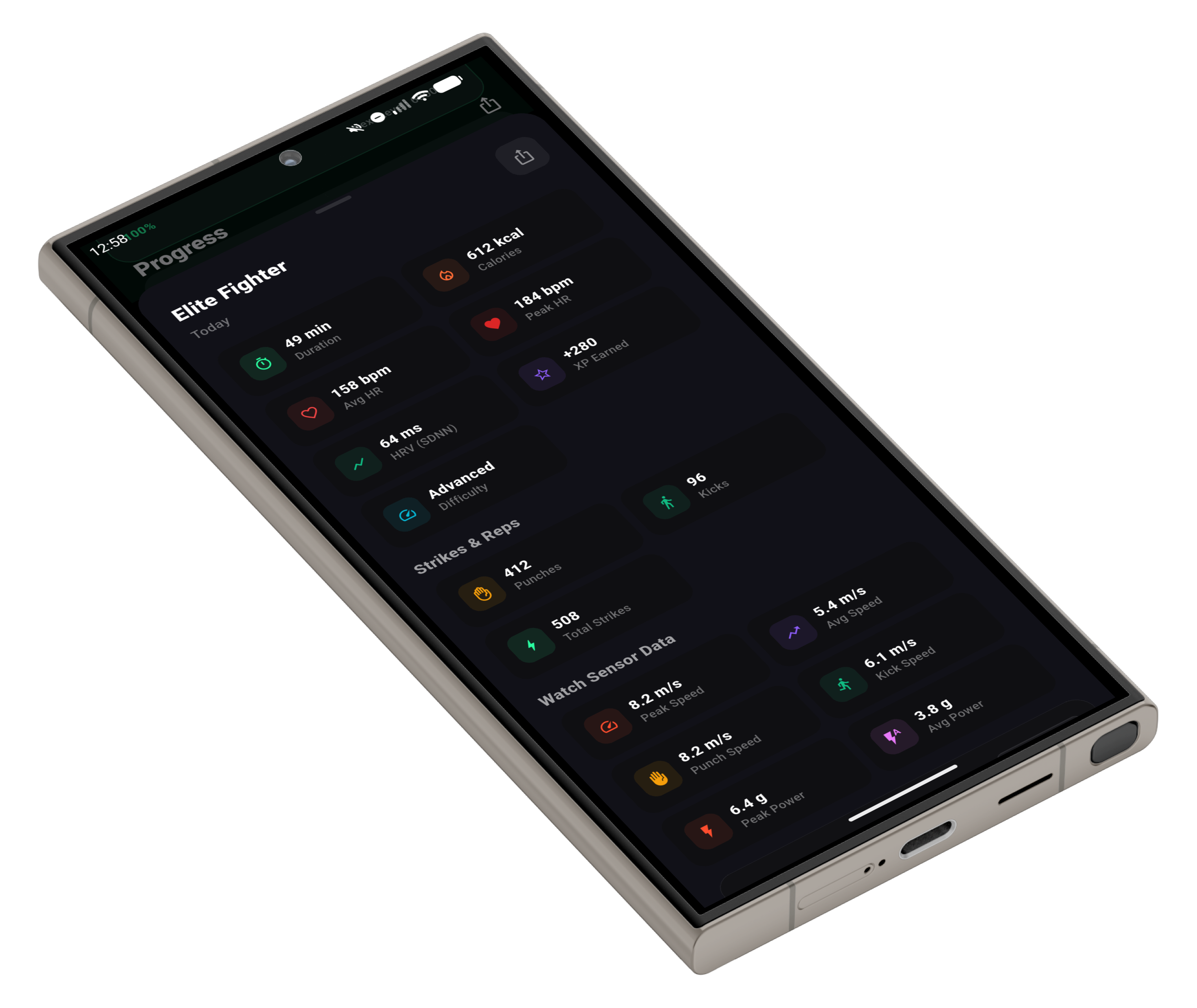 KickFlow workout summary with watch sensor data